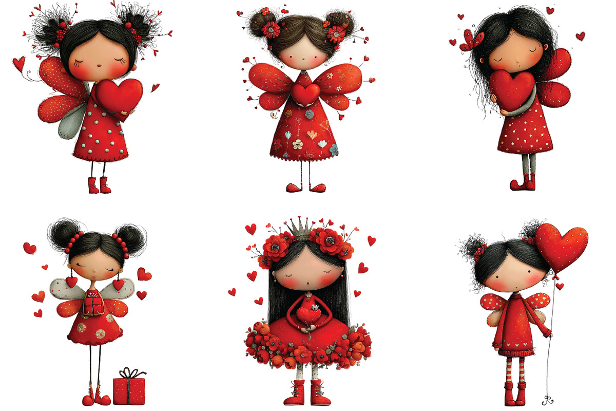Whimsical Valentine Fairy Girl Clipa, an Illustration by CraftArtStudio (Photo 6 of 6)