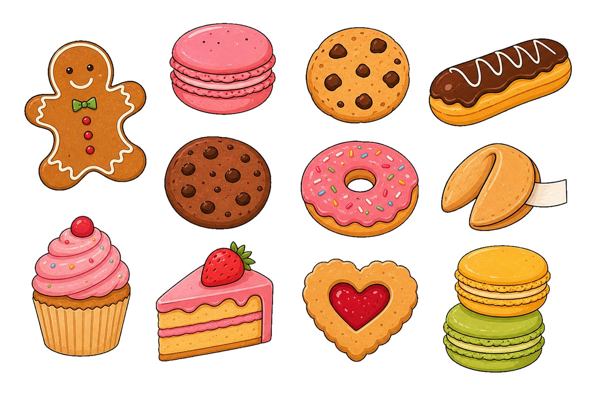 Hand drawn assorted sweet desserts, a Food Illustration by ZinetroN (Photo 1 of 3)