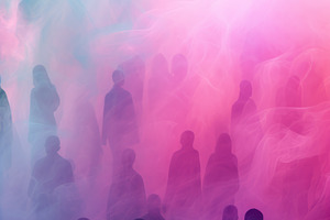Silhouettes in Colorful Misty Abstract Atmosphere, an Abstract Photo by Natalia Klenova's Shop