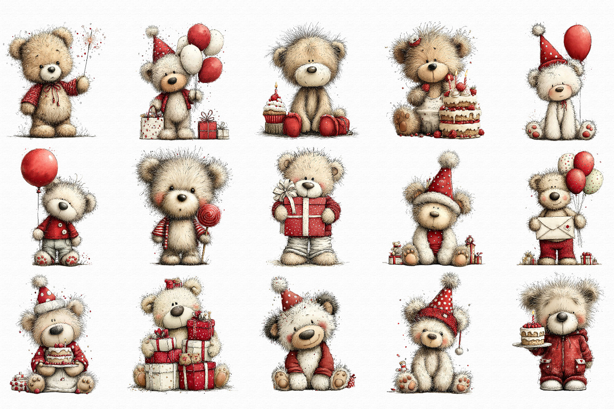 Whimsical Birthday Teddy Bear Clipar, an Illustration by Libby Wishes (Photo 3 of 5)