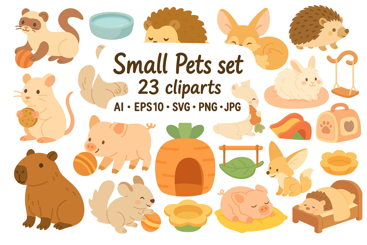 Cute Small Pets Clipart Set, an Animal Illustration by ananastya (Photo 1 of 3)