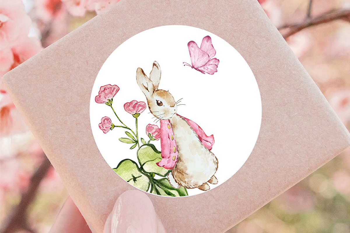 Watercolor Peter Rabbit Pink Clipart, an Object Graphic by SvetaArtStore