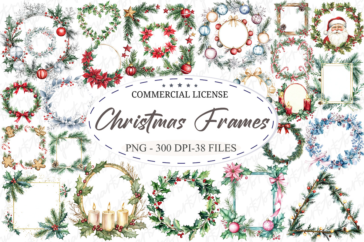Watercolor Christmas Frames Clipart, an Illustration by designcity5 (Photo 1 of 5)