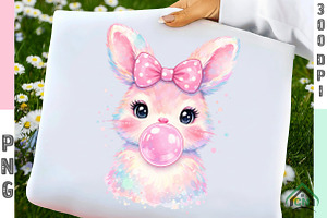 Coquette Easter Bunny Bubblegum PNG, an Illustration by Craft Nest