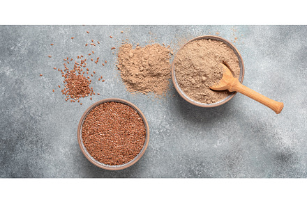 Flaxseed flour in a bowl in a bowl