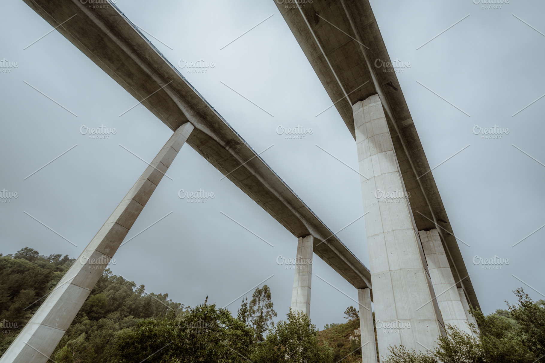 Concrete viaduct wide angle view, a Transportation Photo by SkyNext