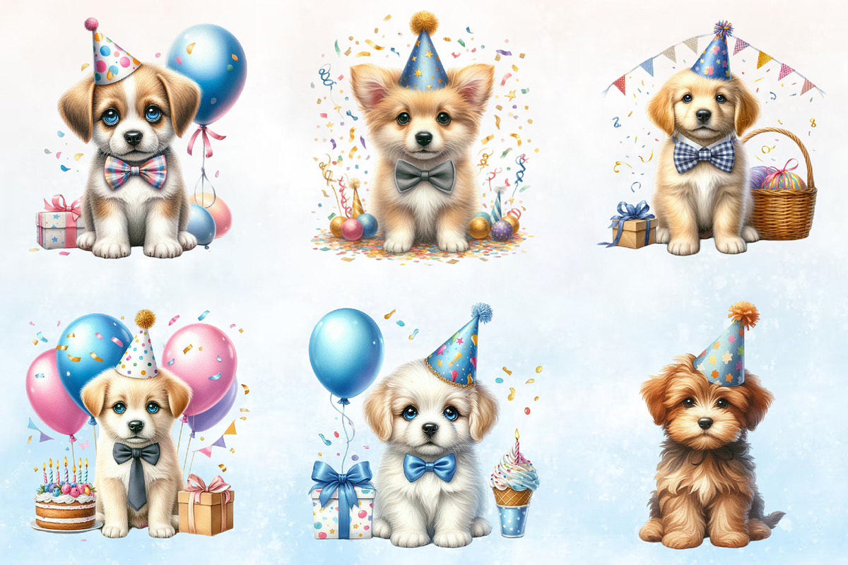 Watercolor Puppies Party Sublimation, a Seasonal Illustration by Rose Art (Photo 2 of 7)