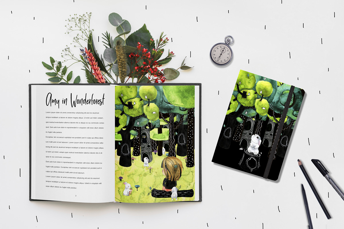 Amy in Wonderforest - hand drawn set, a Decorative Illustration by Satika (Photo 7 of 15)