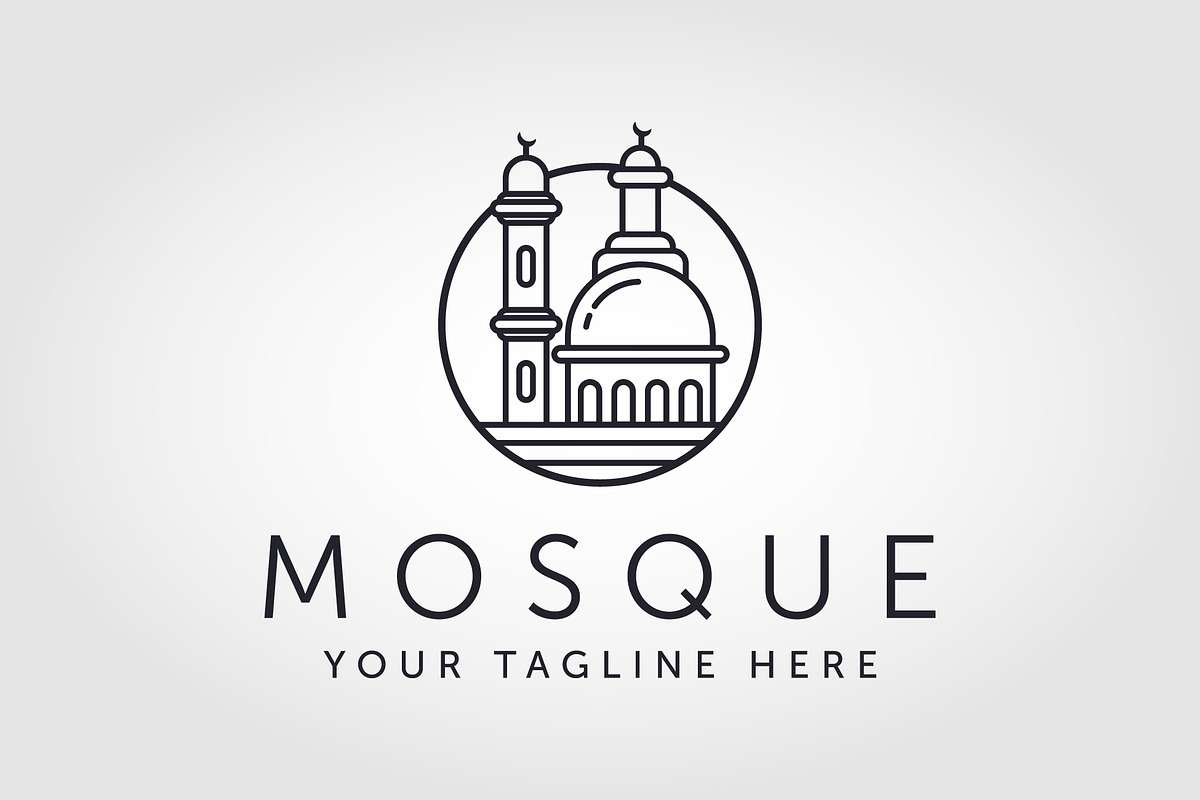 mosque logo vector design line art, a Branding & Logo Template by PrastHF