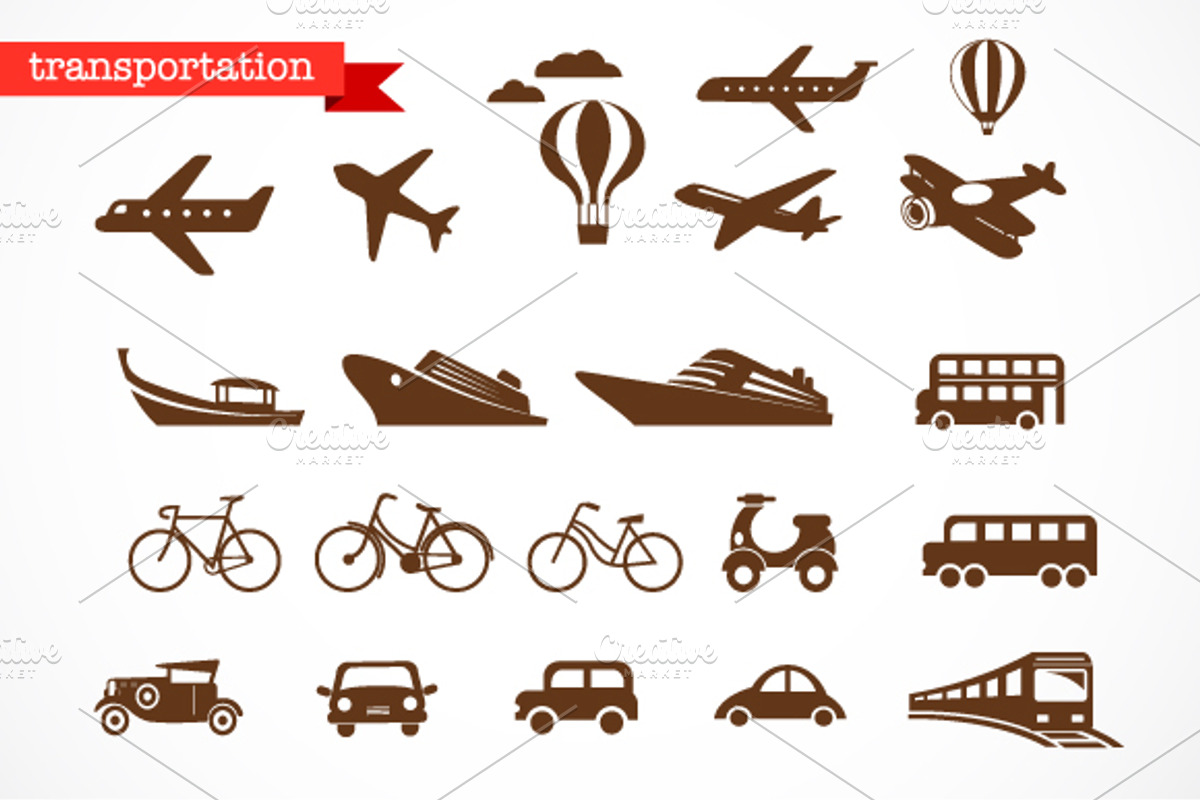 Transportation vector icons set, a Transportation Illustration by Marish