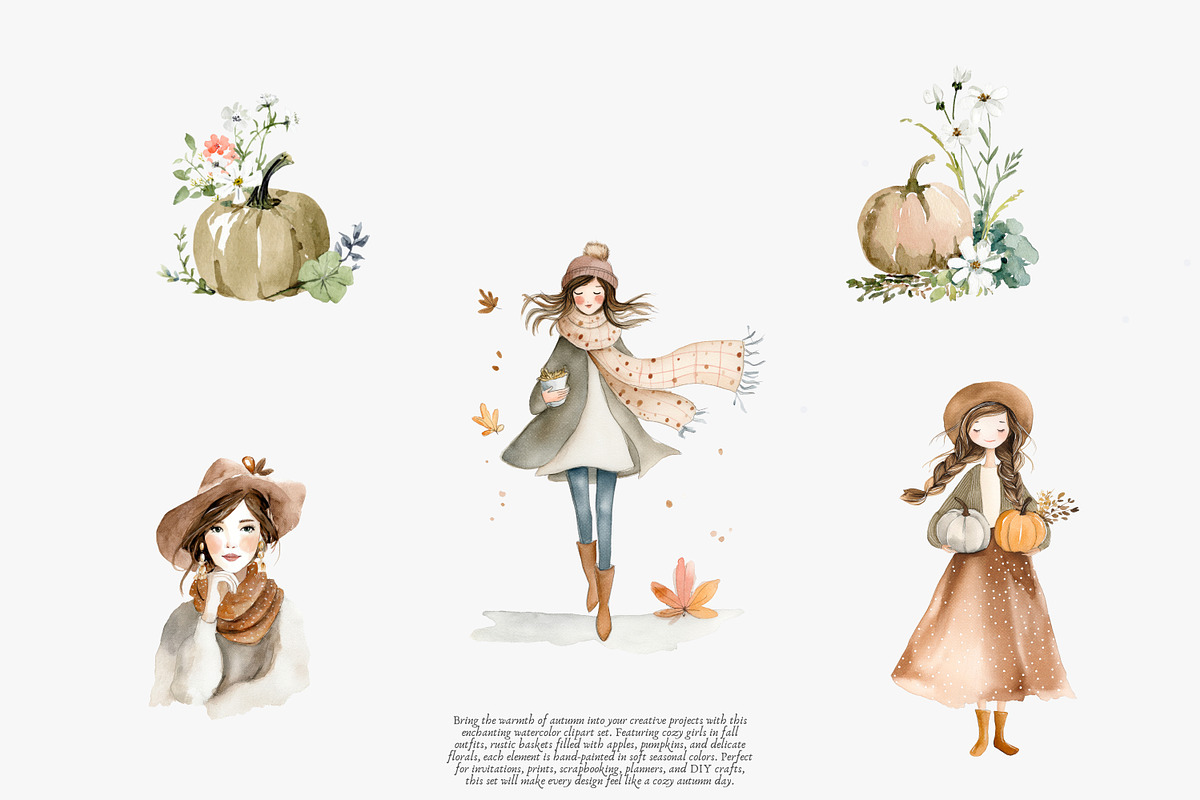 watercolor autumn clipart set, a Decorative Illustration by Patishop Art (Photo 2 of 8)