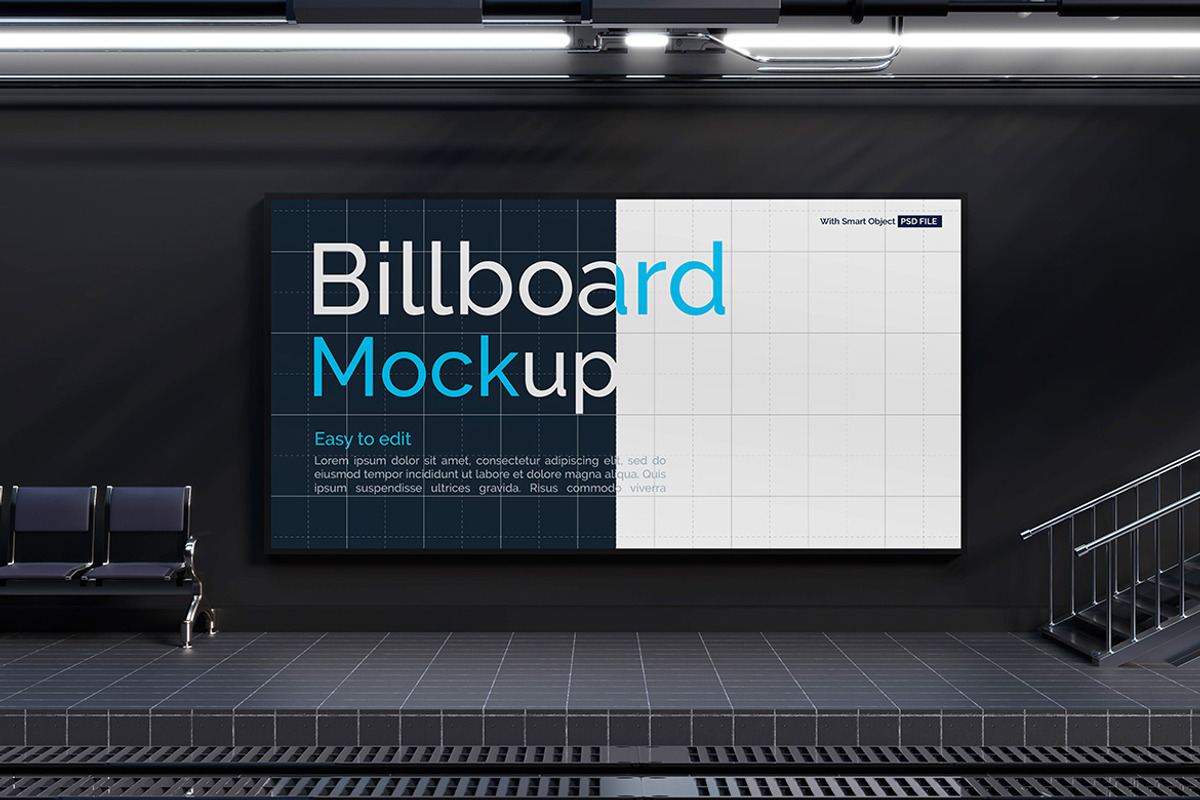 Train Station Billboard Mockup, an Advertising Mockup by Modaldesain (Photo 3 of 3)