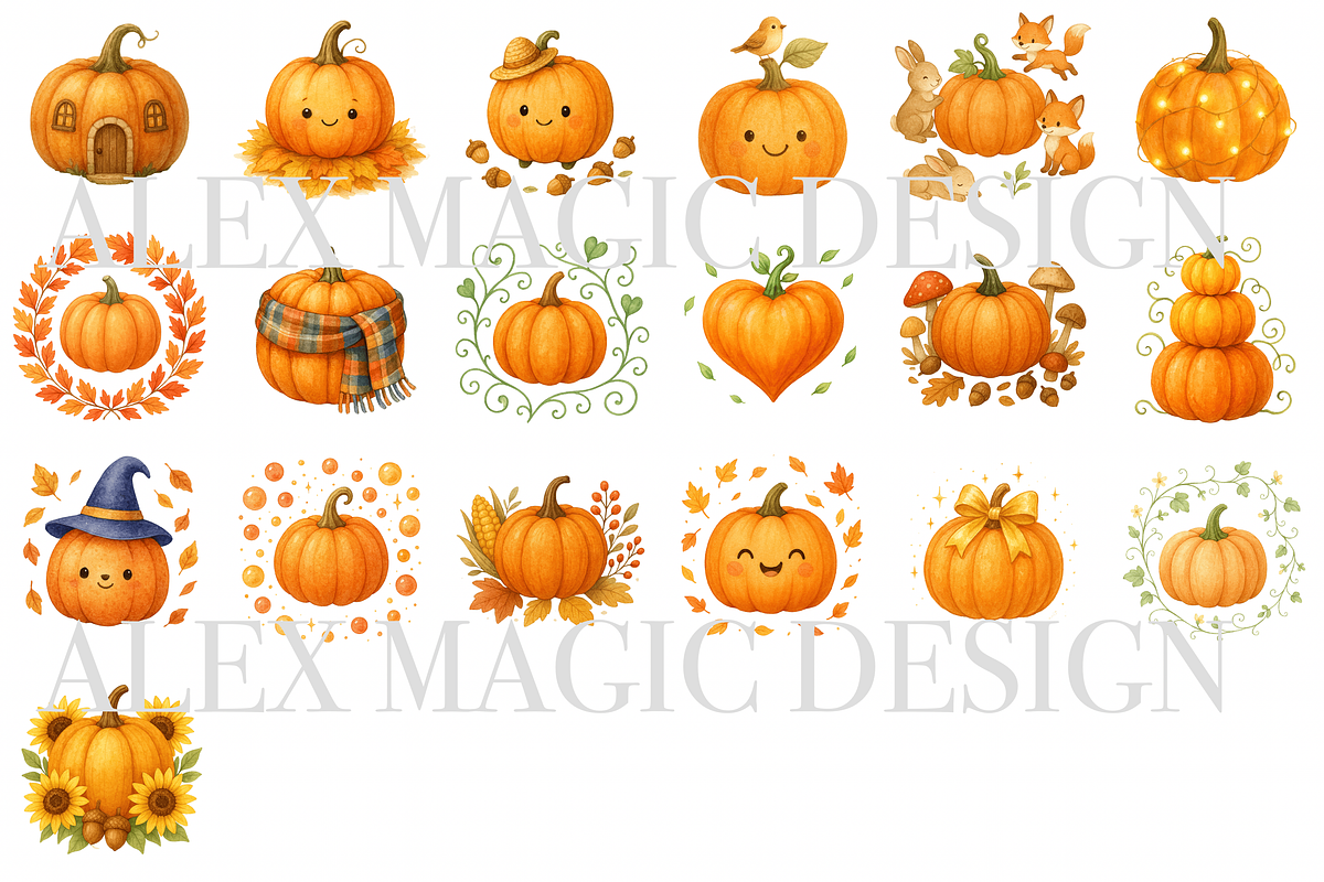 Autumn Pumpkin Clipart Set, a Decorative Illustration by Pati Charm Studio (Photo 2 of 8)