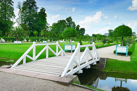 wooden bridge in a beautiful park, an Architecture Photo by Serg64