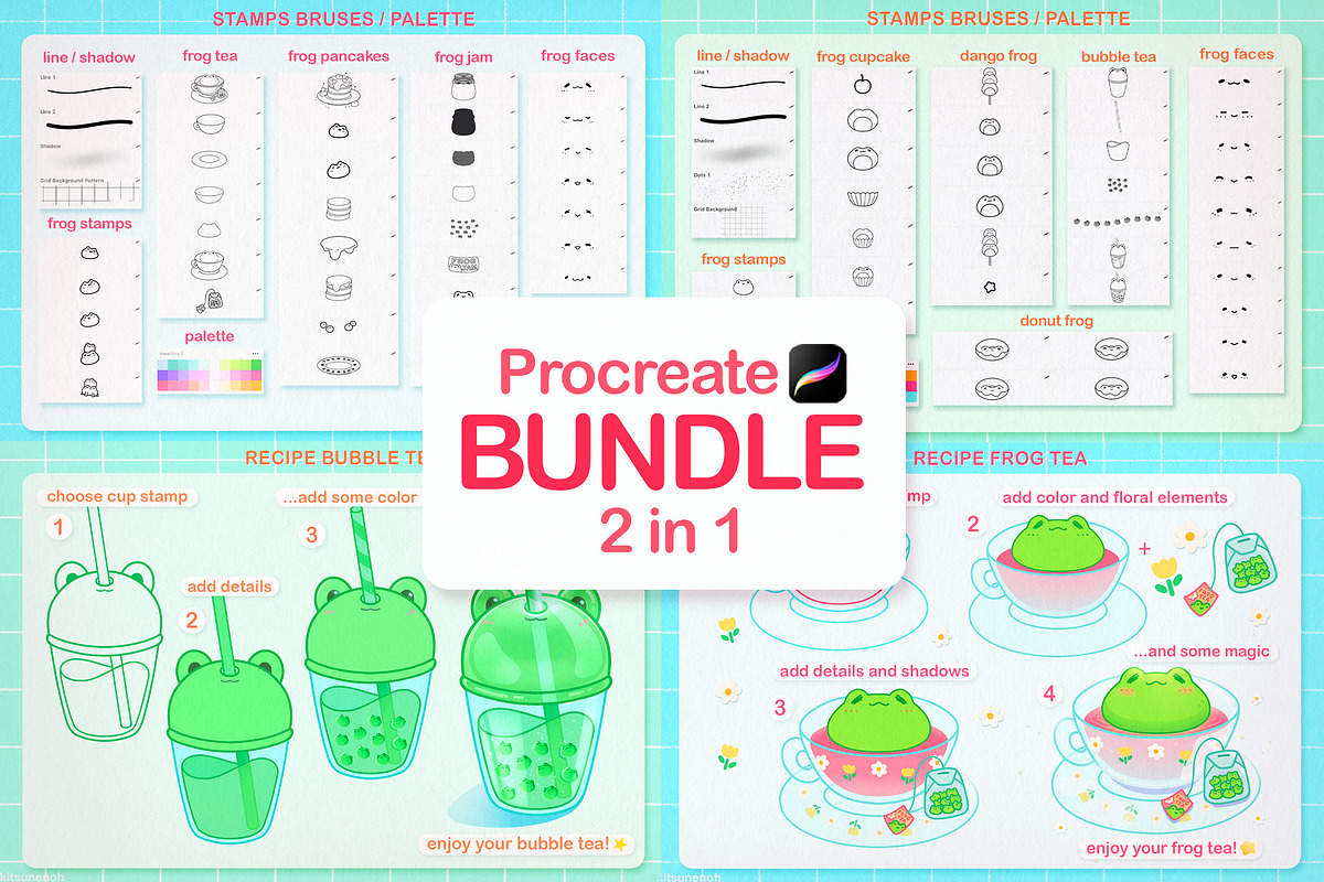 Cute Frog Procreate Brushes Bundle, a Brush Add-On by InkPrintsTattoo (Photo 2 of 10)