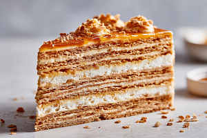 Caramel layered cake slice, a Food & Drink Photo by AlyaAnd