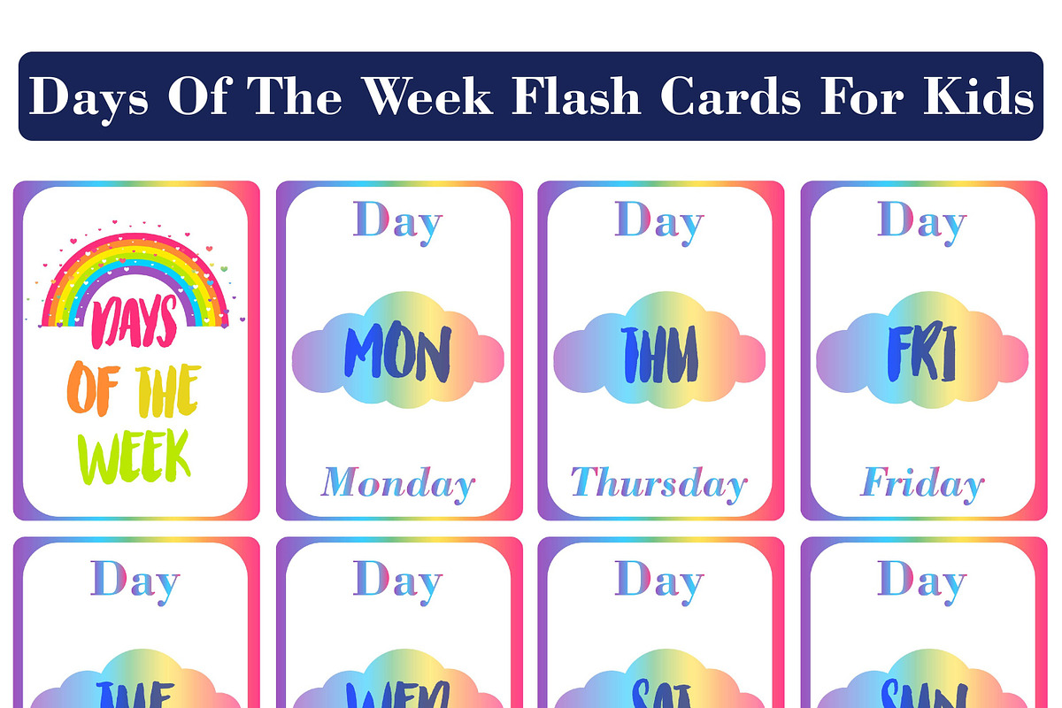 Days of the Week Flash Card for Kids, a Card Template by DigitalsDesigns (Photo 1 of 3)