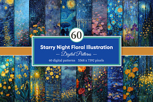 Starry Night Floral Illustration, a Decorative Illustration by Housui Patterns