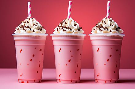Trio of Pink Milkshakes with Whipped, a Food & Drink Photo by Perpis