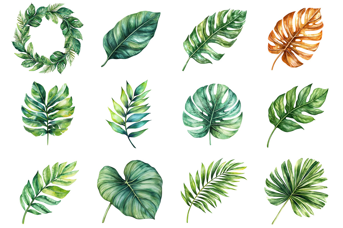 Watercolor Tropical Leaves Clipart, an Illustration by Design Market (Photo 2 of 3)