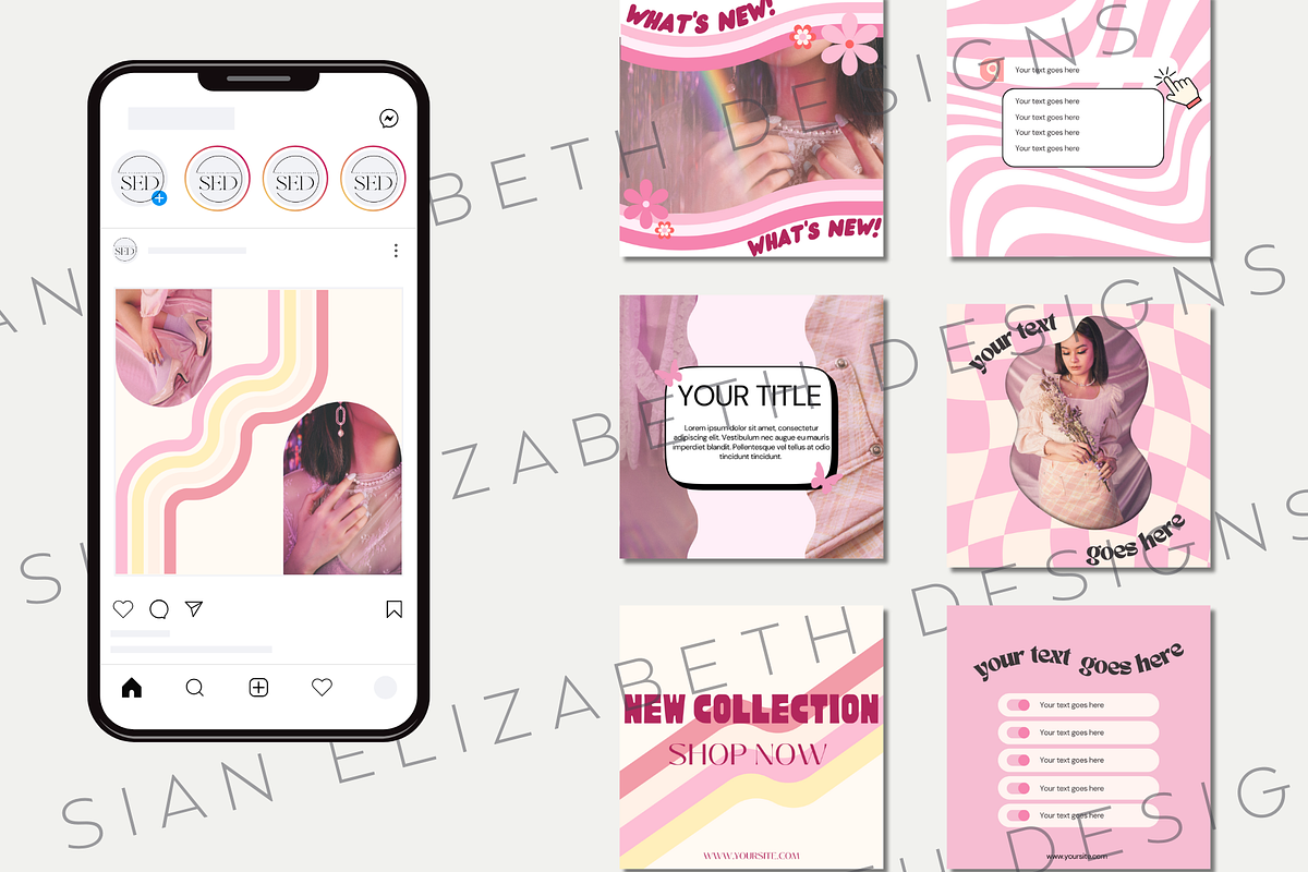 Pink Retro Instagram templates, a Social Media Template by Sian Elizabeth Designs (Photo 2 of 5)