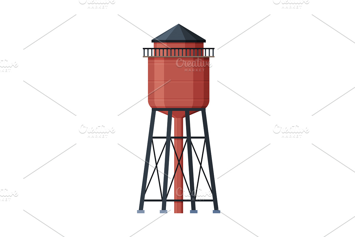 Red Water Tower, Liquid Storage, an Illustration by TopVectors