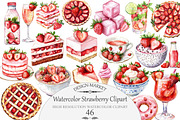 Watercolor Strawberry Clipart, an Illustration by Design Market (Thumbnail 1 of 5)