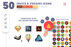 50 Fruits & Vegetable Icons