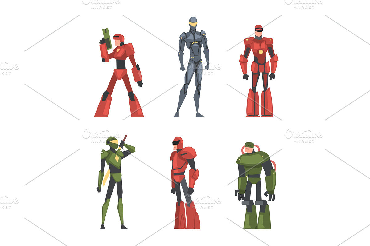 Cyborg Soldiers in Robot Costumes, a Person Illustration by TopVectors