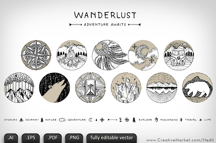 Wanderlust Adventure Doodle Vector