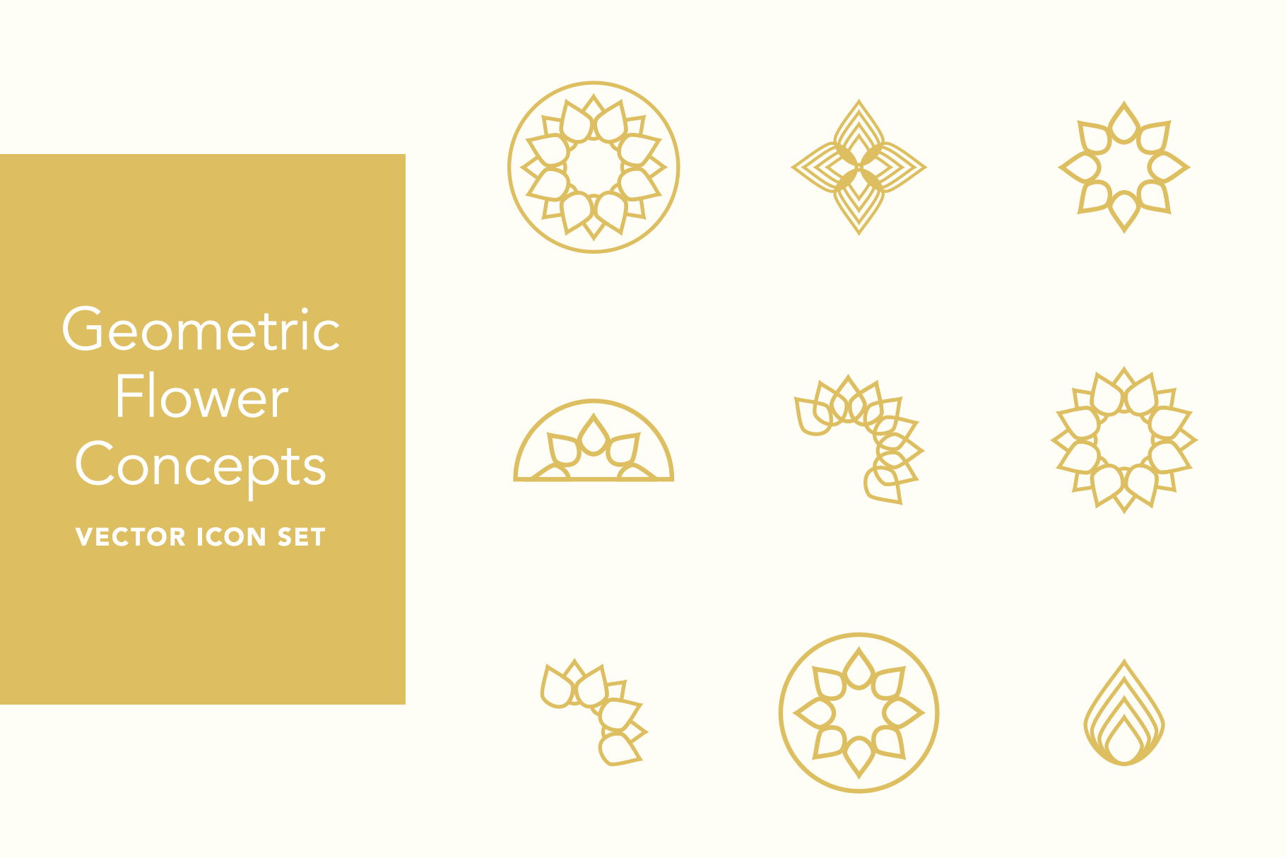 Geometric Flower Icons in Gold, an Outline Icon by m.a.d.e. by jonelle ...