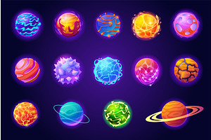 Magic alien planets. Cartoon fantasy, an Illustration by Stock-Smart-Start