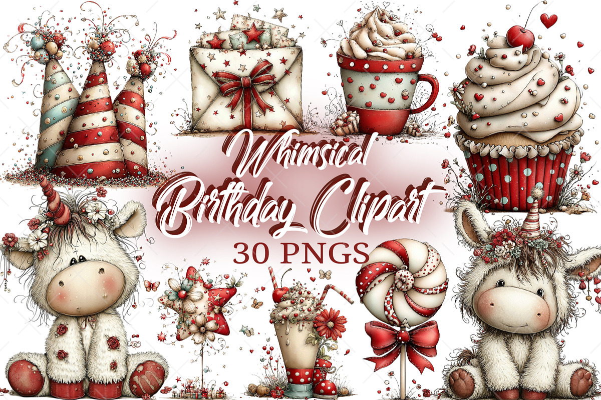 Whimsical Birthday Clipart Birthday, an Illustration by Craft Nest (Photo 1 of 11)