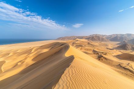Vast golden dunes rise and fall agai, a Photo by Tanuart