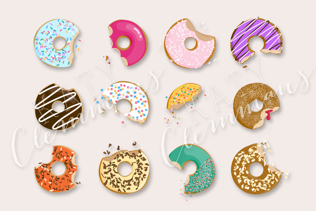 Donut Delight clip art illustrations, a Food Illustration by Katy Clemmans (Photo 3 of 5)