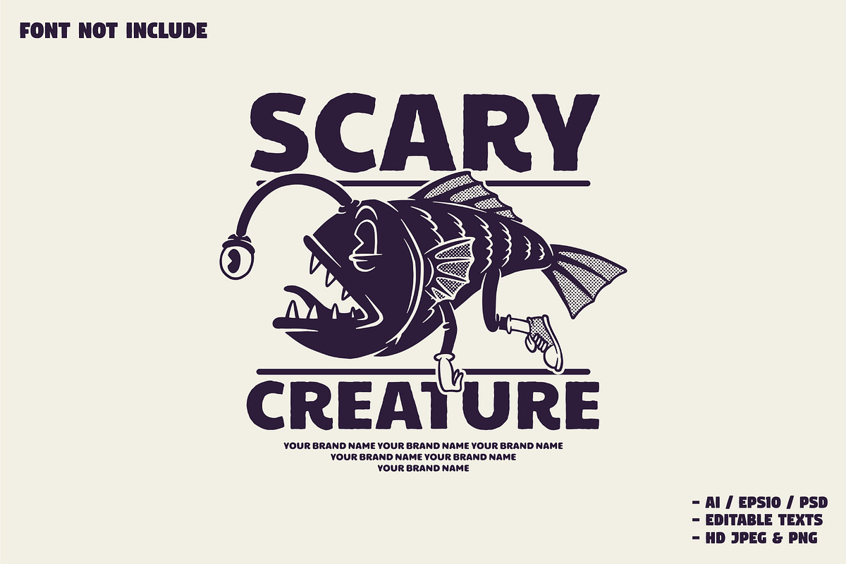 retro angler fish mascot, a Branding & Logo Template by Judsart
