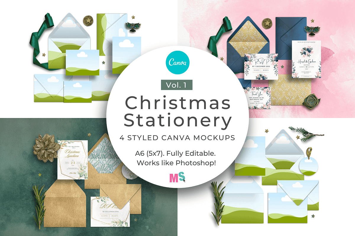 Christmas Stationery Canva Mockups, an Advertising Mockup by Mockup Scene (Photo 1 of 11)