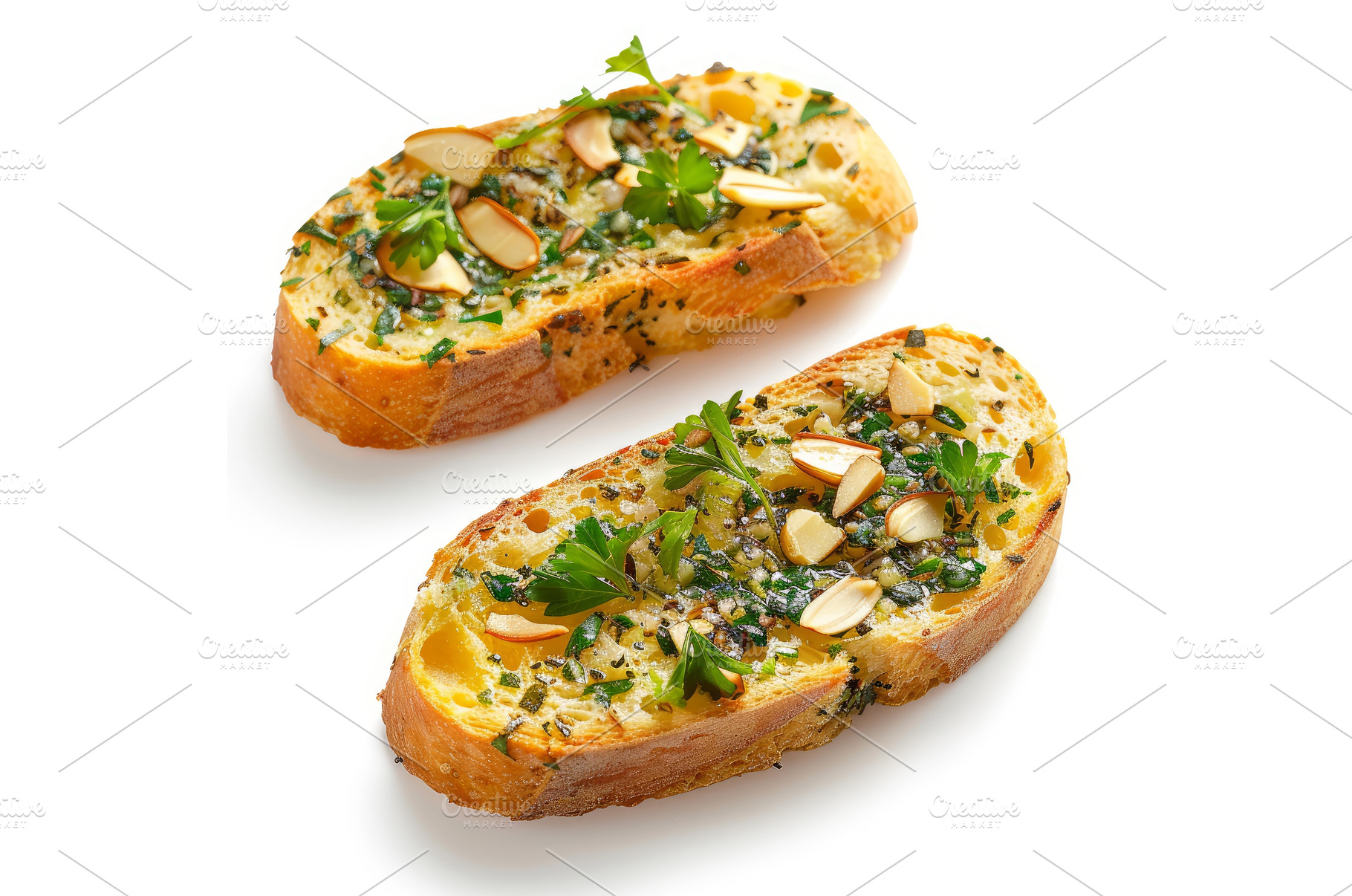Toasted baguette slices with garlic, a Food & Drink Photo by Ylivdesign