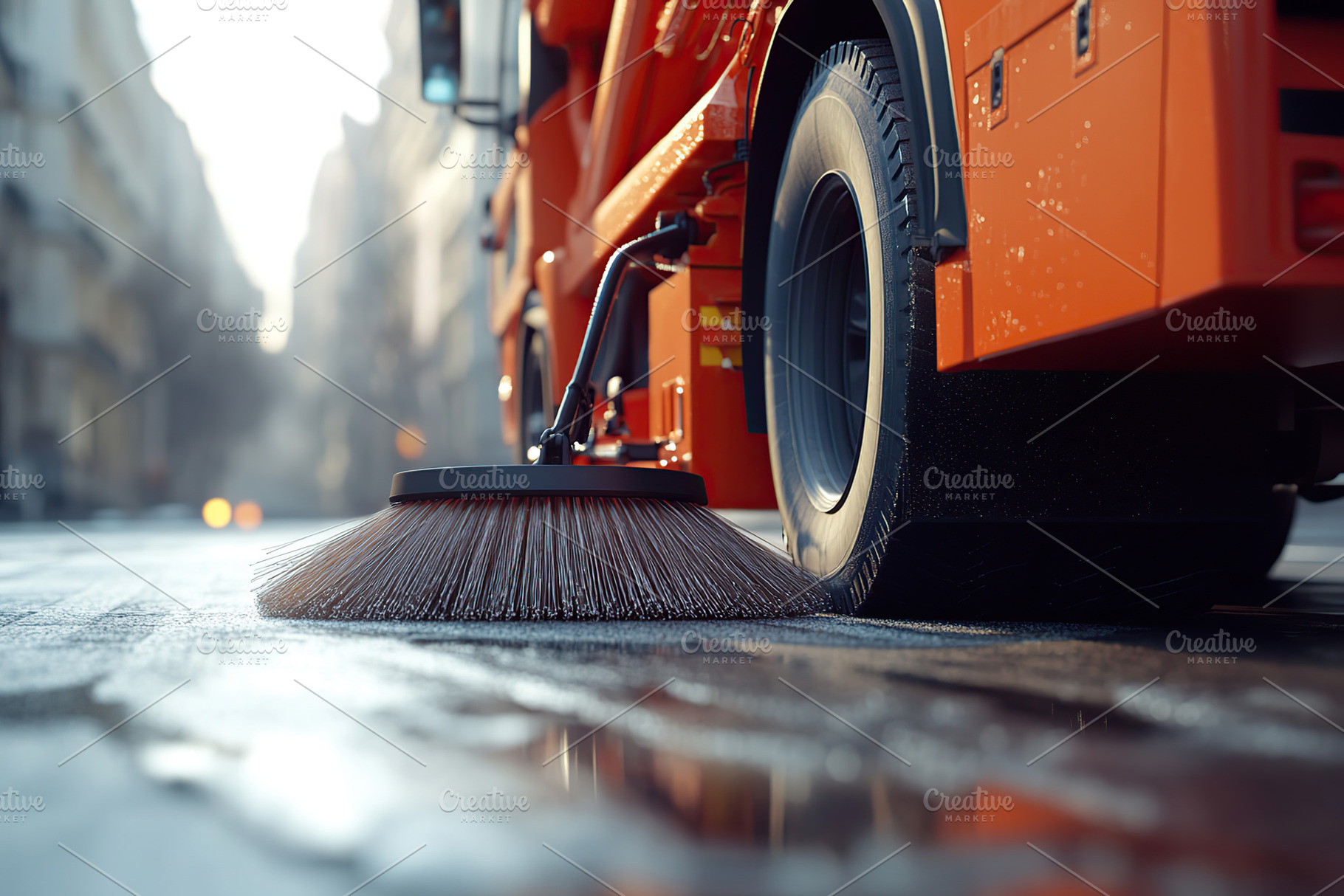 Cleaning truck with brushes for cleaning city streets, a Transportation Photo by AlyaAnd
