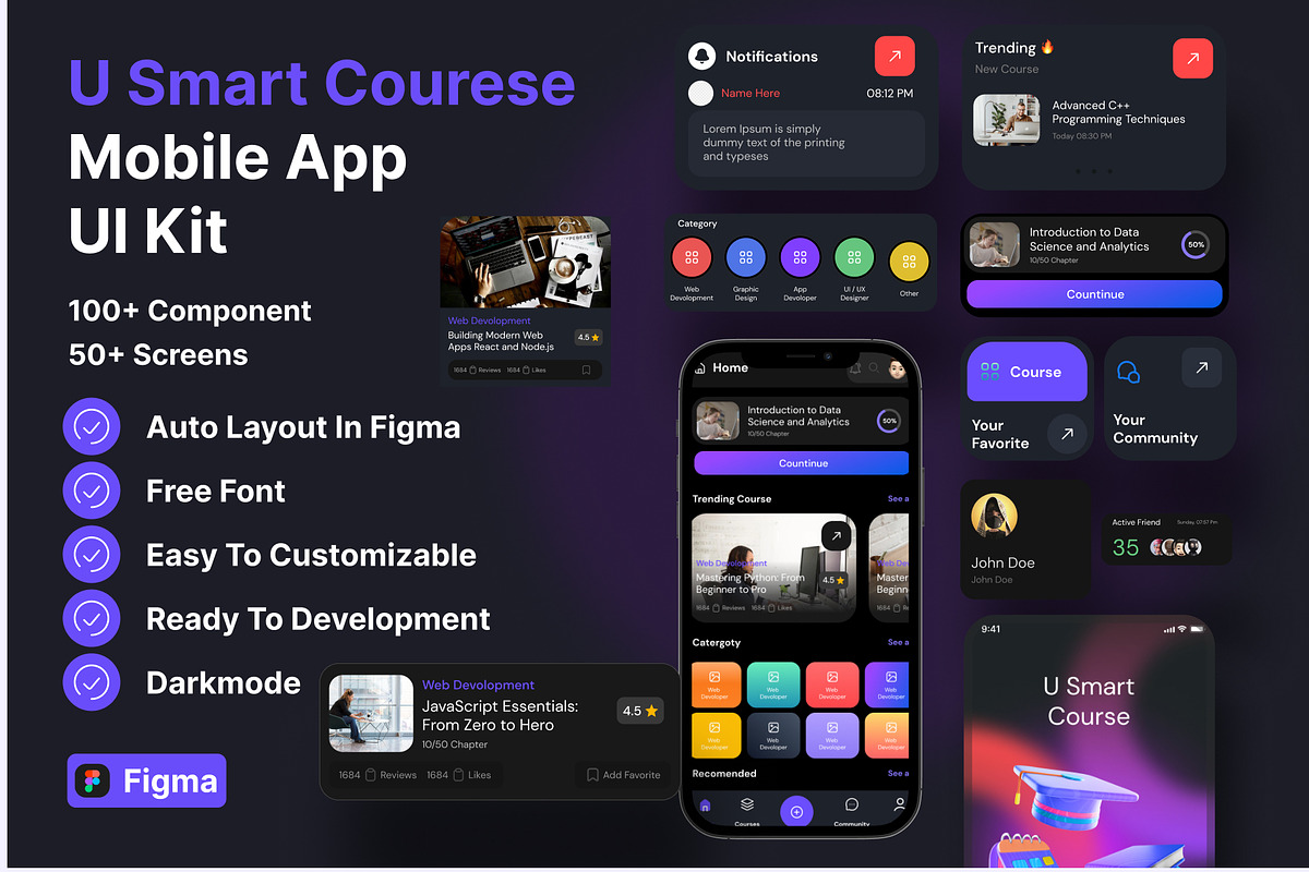 U Smart Course Mobile App UI Kit, an UI Kit Template by Pixel Blend (Photo 1 of 7)