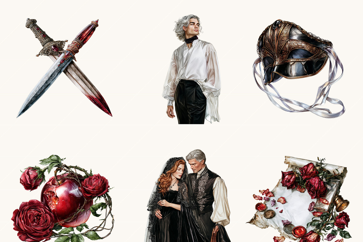 Watercolor Gothic Romance Clipart, a Person Illustration by BusyDaydesign (Photo 3 of 9)