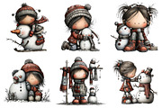 Quirky Winter Girl with Snowman Clip, an Illustration by Daily.Designs (Thumbnail 3 of 5)