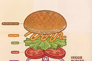 Exploded View Veggie Burger, a Food Illustration by Virgo Studio