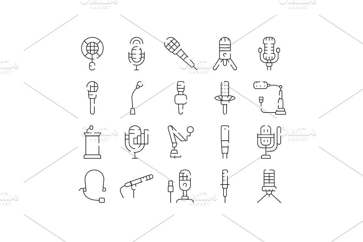 Microphone line icons collecting, a Technology Illustration by pikepicture