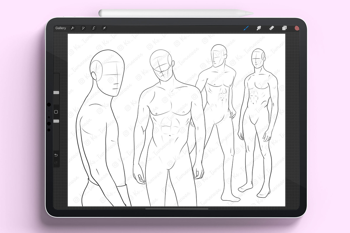 Procreate male body poses brushes, a Brush Add-On by KsTumanova (Photo 2 of 2)