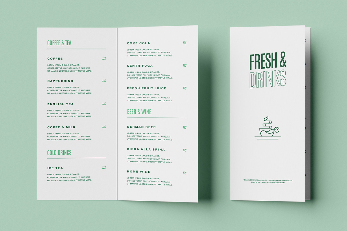 Restaurant Menu Mockup Two Fold, a Books & Magazine Mockup by Catkie - Digital Art (Photo 4 of 7)