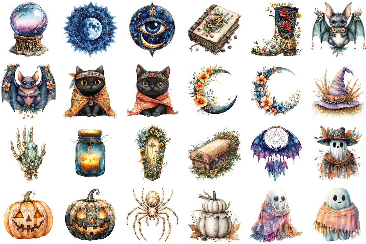 Boho Halloween Clipart, an Illustration by Sublimation Artist (Photo 2 of 6)