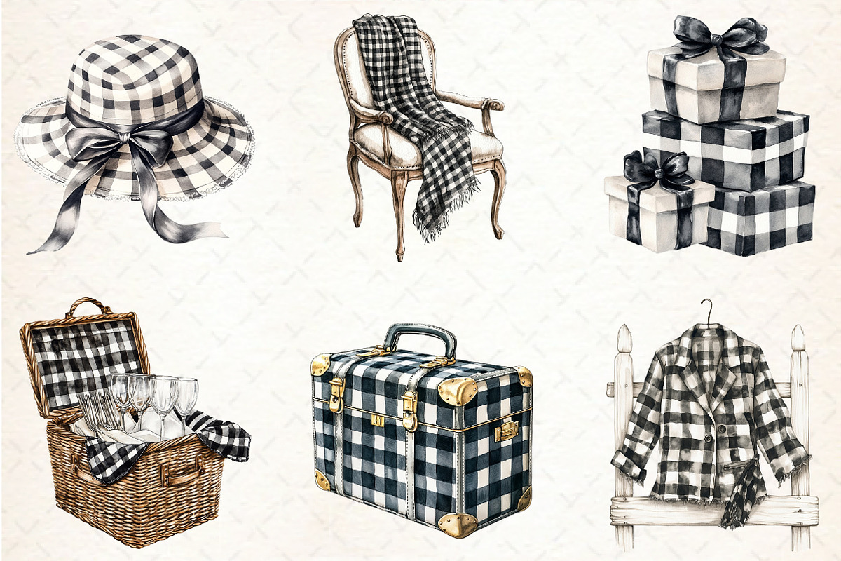 Luxury Black Gingham Summer Clipart, an Illustration by Libby Wishes (Photo 6 of 6)
