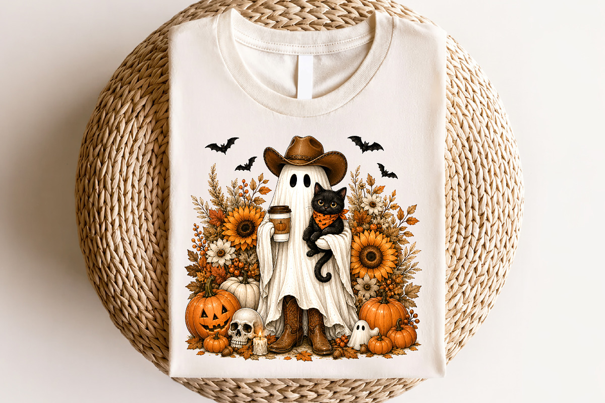 Halloween Cowboy Ghost Black Cat, a Seasonal Illustration by CraftArtStudio (Photo 4 of 4)