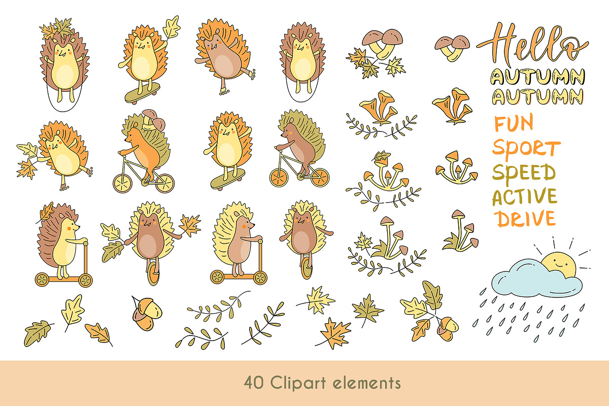 Cozy Autumn Hedgehog Collection, an Animal Illustration by Natali_Zhy (Photo 6 of 6)